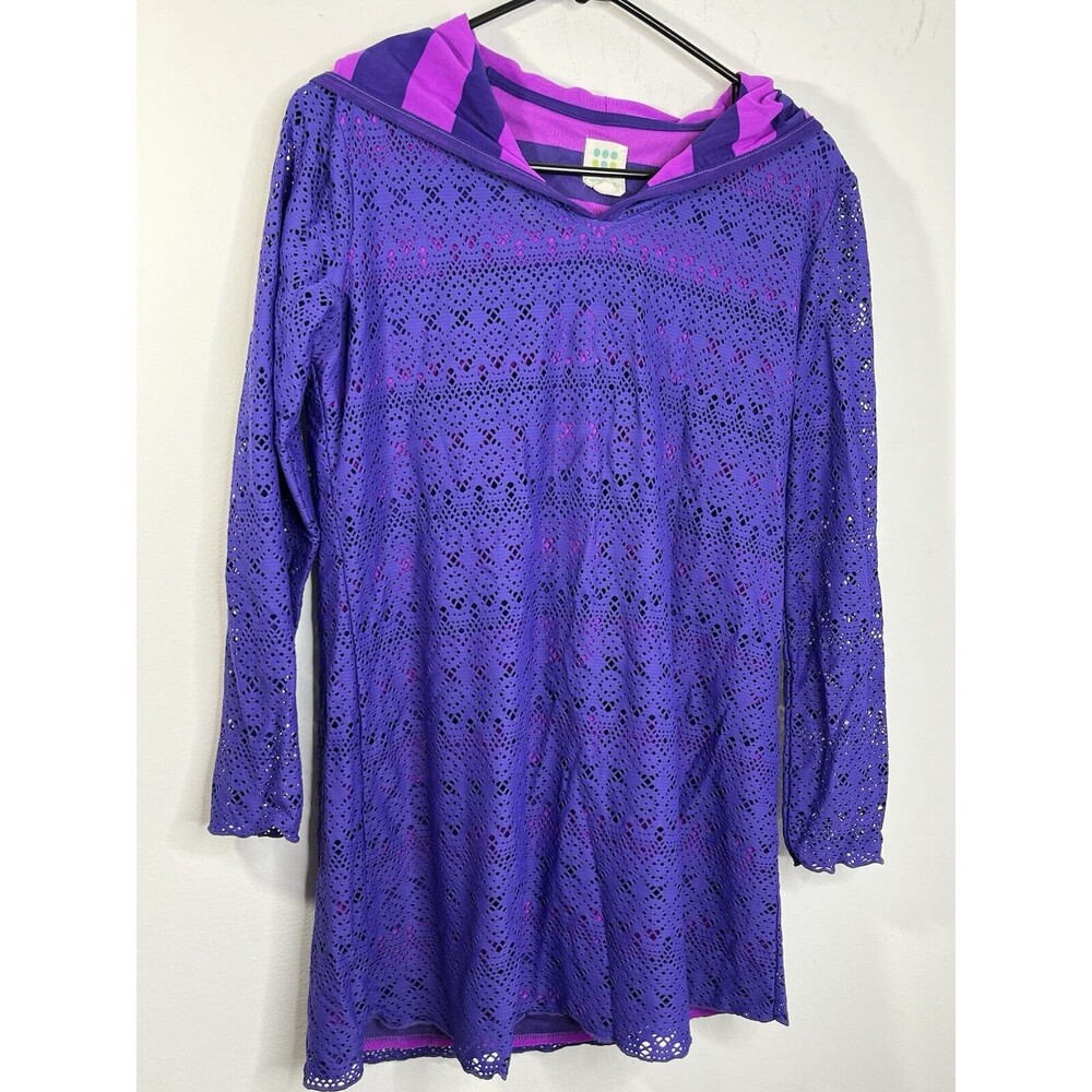 Title Nine Beach Cover Up Striped Tunic Hooded DRess M
